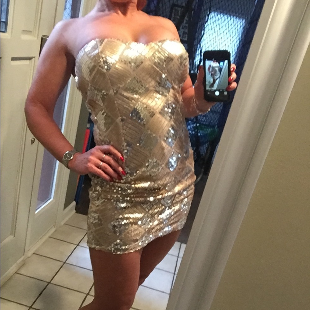 Trixxi strapless sequin dress.